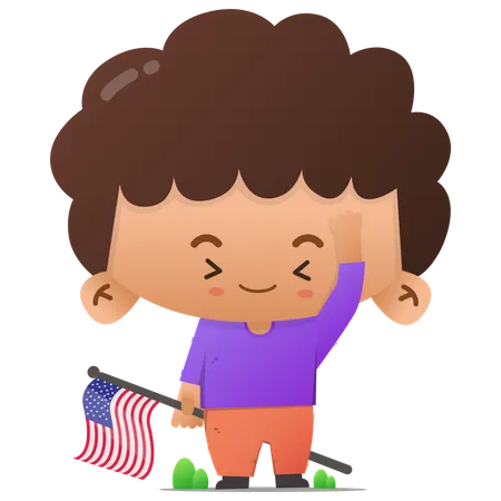 Cute character respectfully carrying American flag  Illustration