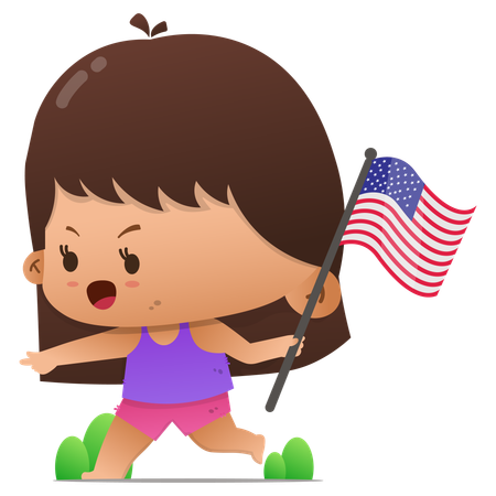 Cute character running while holding american flag  Illustration