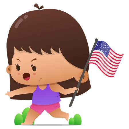 Cute character running while holding american flag  Illustration