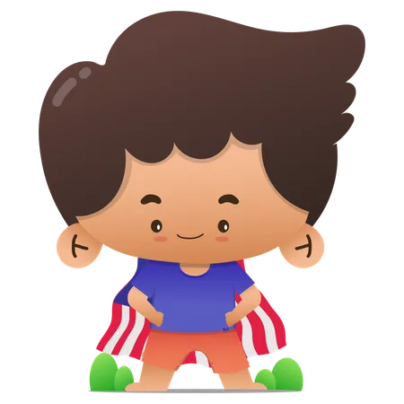 Cute character wearing United States flag wings while smiling  Illustration