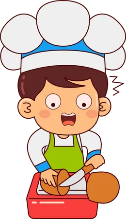 Cute Chef Boy Cutting Vegetable  イラスト