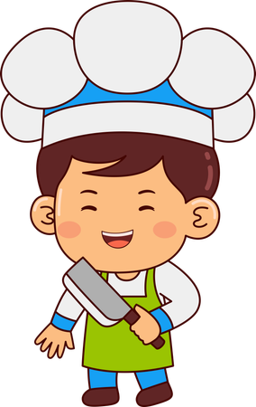 Cute Chef Boy Holding Butcher Knife  Illustration