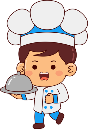 Cute Chef Boy Holding Cuisine  Illustration
