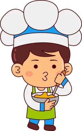 Cute Chef Boy Making Food  Illustration