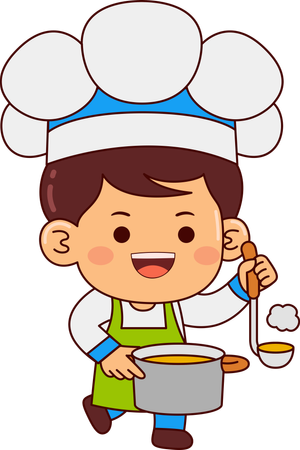 Cute Chef Boy Serving Food  Illustration