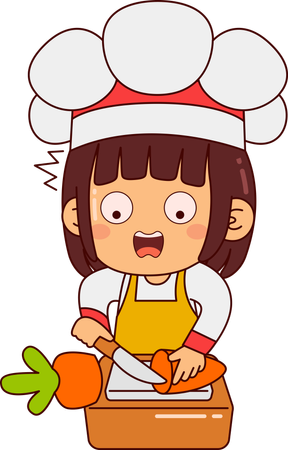 Cute Chef Girl Cutting Carrot  イラスト