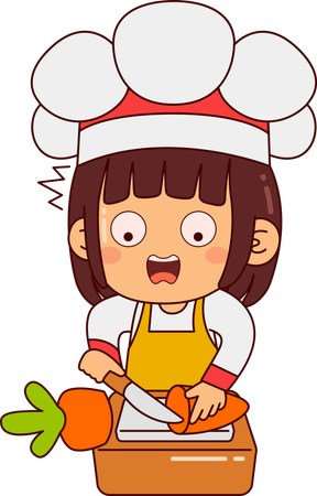 Cute Chef Girl Cutting Carrot  Illustration