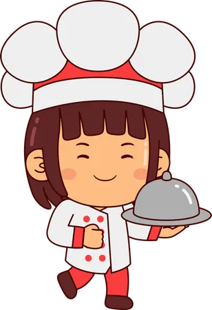 Cute Chef Girl Holding Cuisine  Illustration