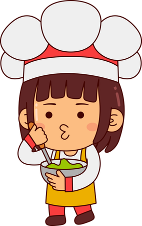 Cute Chef Girl Making Food  일러스트레이션
