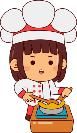 Cute Chef Girl Making Food  Illustration
