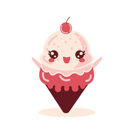 Cute Cherry Cone Ice Cream  Illustration