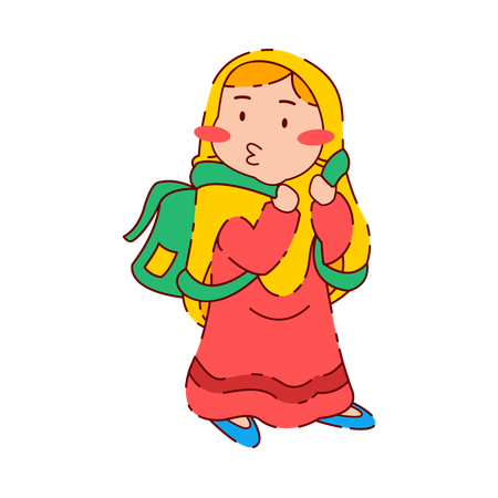 Cute Chibi Muslim Girl carrying school bag  Illustration