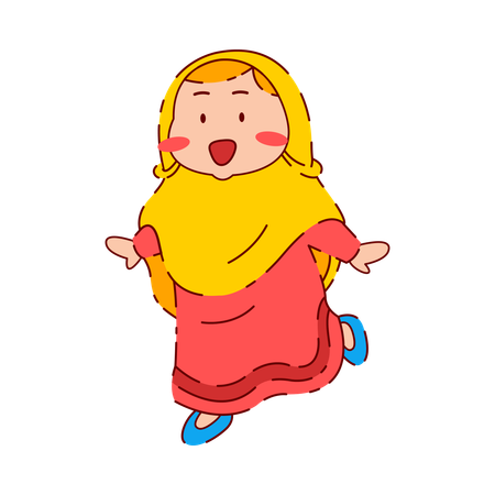 Cute Chibi Muslim Girl dancing  Illustration