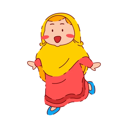 Cute Chibi Muslim Girl dancing  Illustration