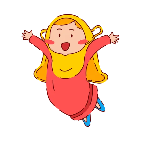 Cute Chibi Muslim Girl flying  Illustration