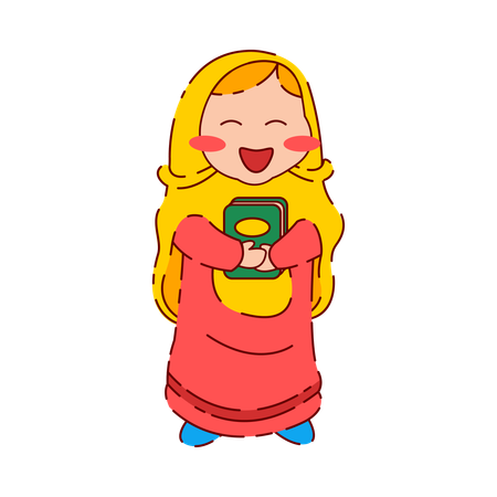 Cute Chibi Muslim Girl holding Quran book  Illustration