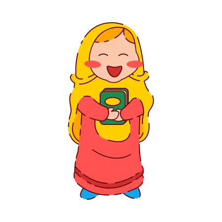 Cute Chibi Muslim Girl holding Quran book  Illustration