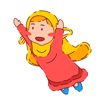 Cute Chibi Muslim Girl jumping  Illustration