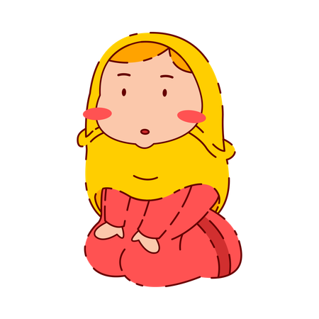 Cute Chibi Muslim Girl sits for prayer  Illustration