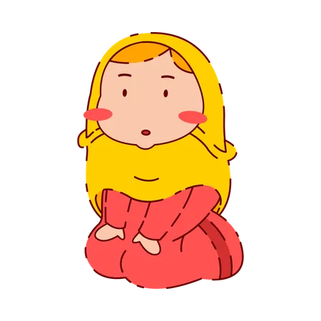 Cute Chibi Muslim Girl sits for prayer  Illustration