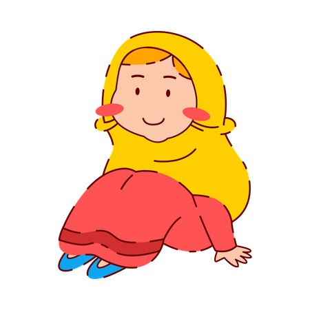 Cute Chibi Muslim Girl sitting  Illustration