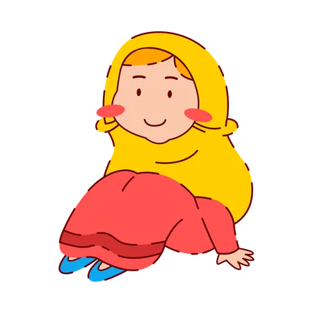 Cute Chibi Muslim Girl sitting  Illustration