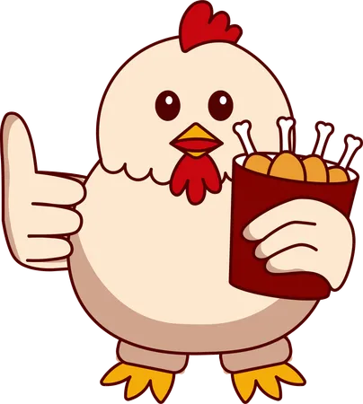 Cute Chicken holding chicken leg  イラスト