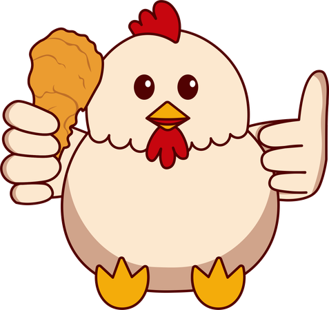 Cute Chicken holding chicken leg and showing thumbs up  Illustration