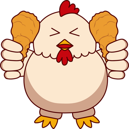 Cute Chicken holding chicken leg piece  イラスト