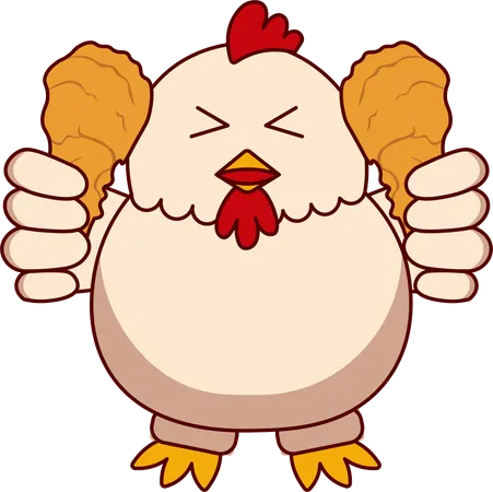 Cute Chicken holding chicken leg piece  イラスト