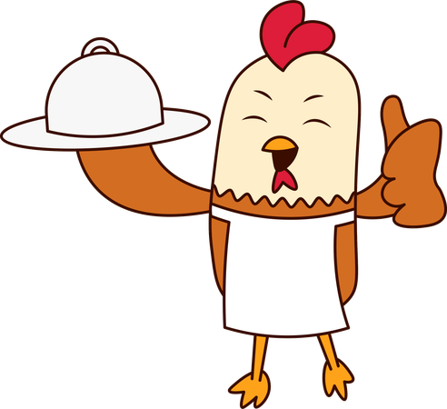 Cute Chicken holding cloche and showing thumbs up  Illustration