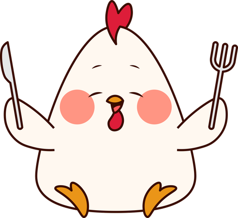 Cute Chicken holding knife and fork  イラスト