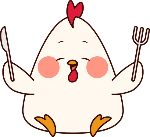 Cute Chicken holding knife and fork  Illustration