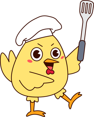 Cute Chicken holding spatula  Illustration