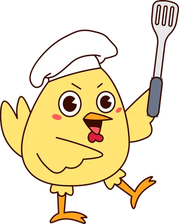 Cute Chicken holding spatula  イラスト