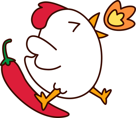 Cute Chicken with red chili  イラスト