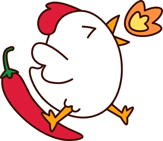 Cute Chicken with red chili  Illustration