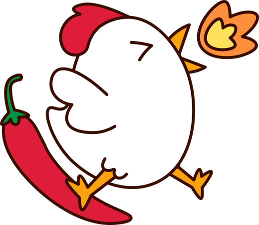 Cute Chicken with red chili  Illustration