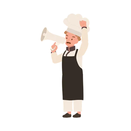 Cute Child Cook in Chef Uniform Making Announcement with Megaphone  Illustration