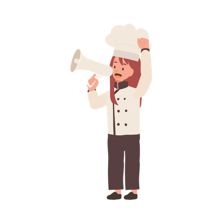 Cute Child Cook in Chef Uniform Making Announcement with Megaphone  Illustration