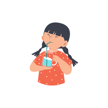 きれいな水を飲むかわいい女の子  イラスト