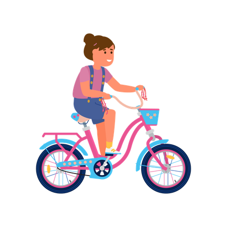 Cute child girl riding two-wheeled bicycle  Illustration