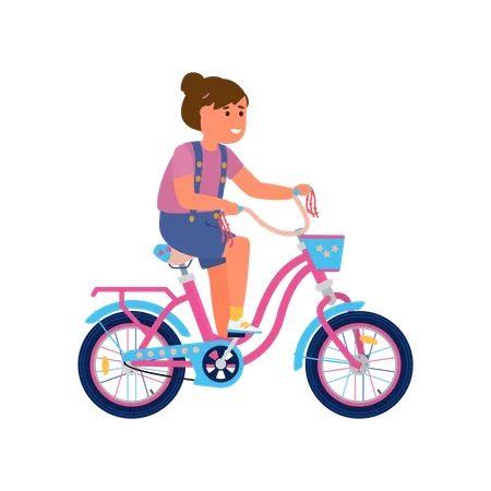 Cute child girl riding two-wheeled bicycle  Illustration