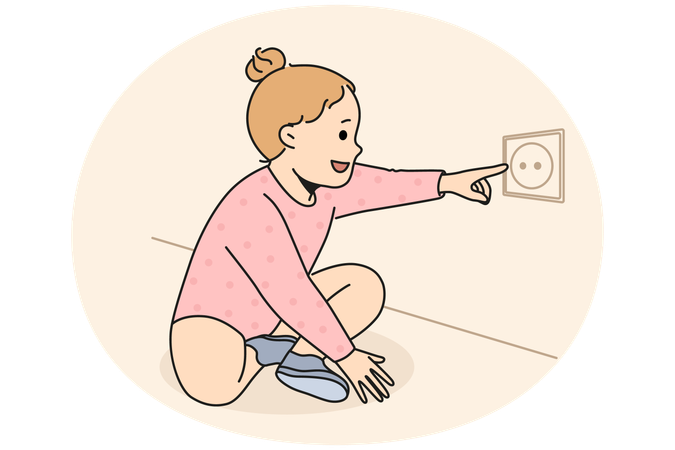 Cute child put finger in electrical socket  Illustration