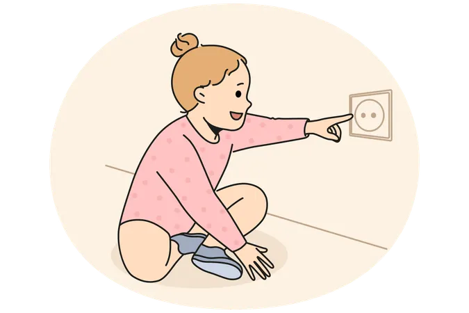 Cute child put finger in electrical socket  Illustration