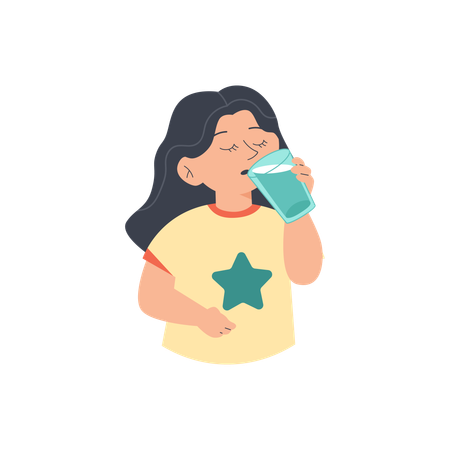 きれいな水で喉の渇きを癒すかわいい子供  イラスト