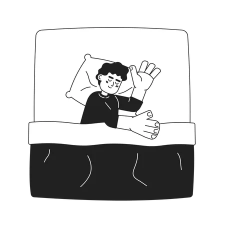 Cute Child Sleeping In Bed Monochromatic Flat Vector Character Cover With Blanket Editable Thin Line Full Body Person On White Simple Bw Cartoon Spot Image For Web Graphic Design Illustration