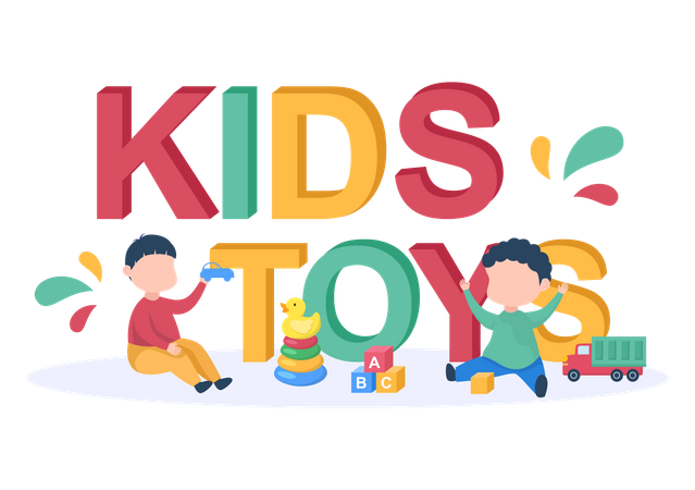 Cute Children Playing with toys Illustration
