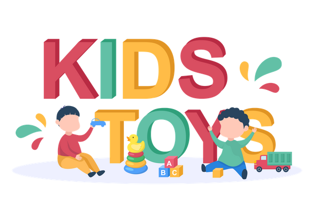 Cute Children Playing with toys  Illustration