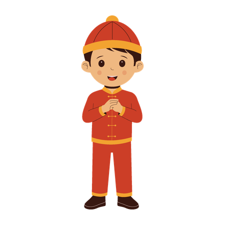 Cute Chinese Kids Boy Costume  Illustration